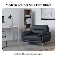 Modern Design 3-Seater Office Couch Minimalist Design 3Piece Black Lounge Set Professional Look Reception Seating Thick Cushions for Guests, Clients, Business Owners, Lobby