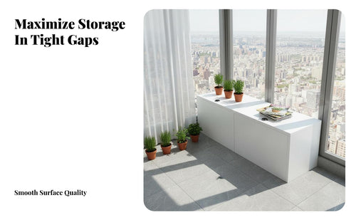 Space Saving Long Narrow Storage Cabinet Large Capacity Bedside Space Filler Cabinet Easy to Clean Headboard Storage Unit Scratch Resistant for Apartment Dwellers, Homeowners, Students, Bedroom, Bay Window Area, Small Areas, Living Room