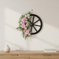 Pink Flower Wreath No Maintenance Wheel Wreath Decor Gift Ready Floral Door Hanger for Porch