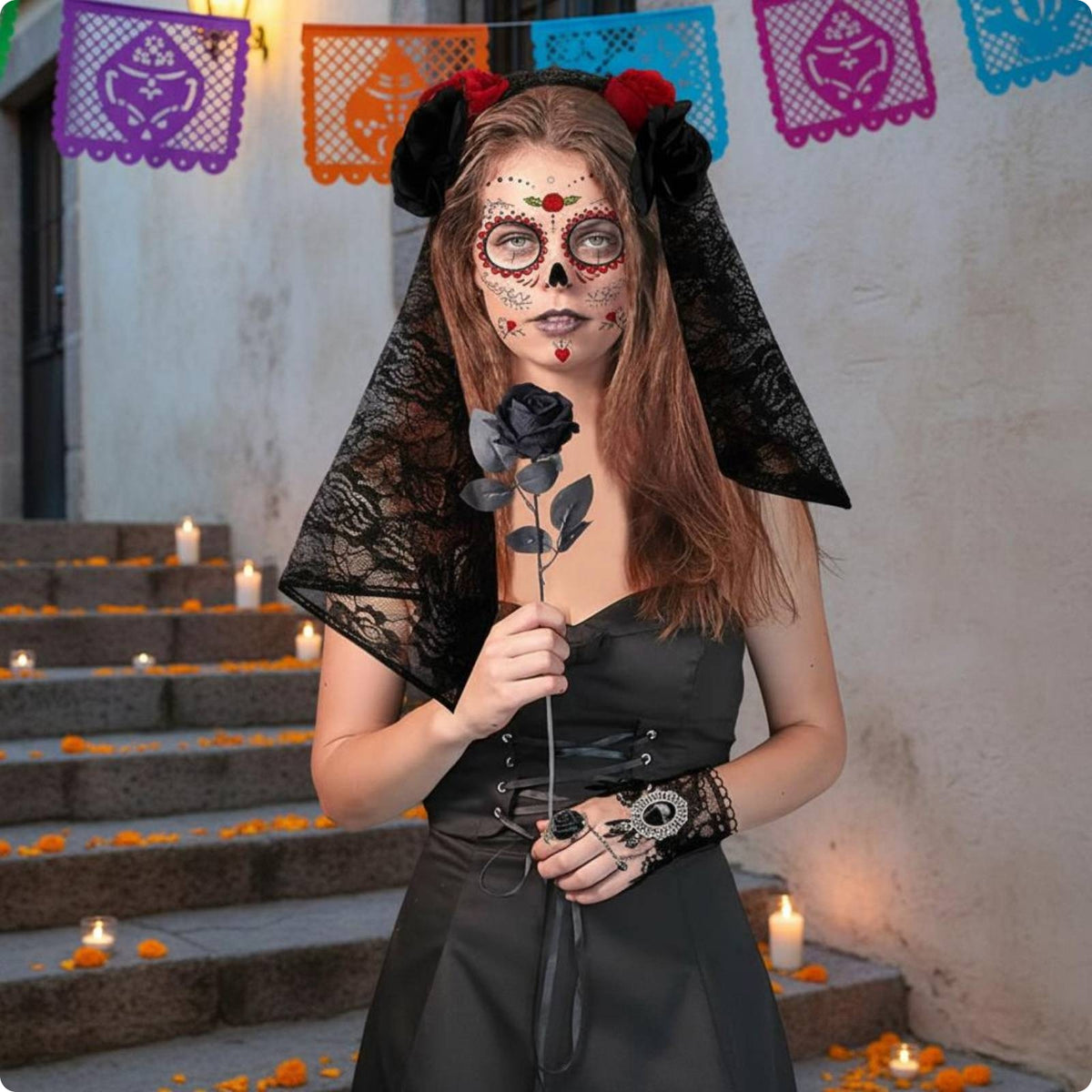 Black Lace Choker Necklace Masquerade Face Tattoo Stickers Decorative
