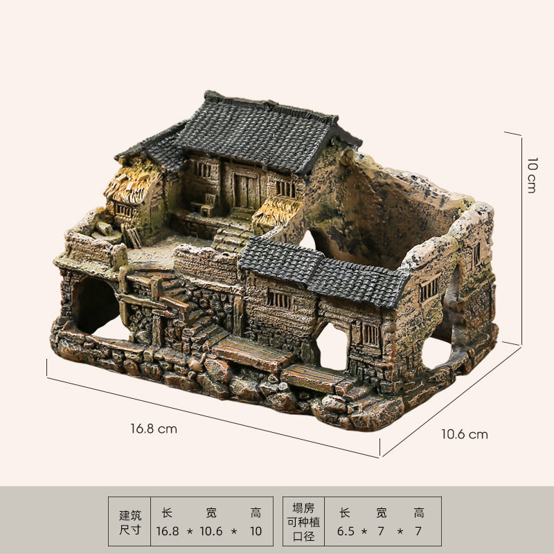 中式鱼缸摆件创意鱼虾躲避屋水族箱草缸造景装饰微景观古建筑模型 隐居江南【壹】;长约20cm