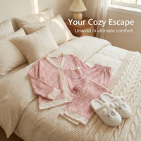 Pyjamas for Women Three Piece Nightwear Set with Long Sleeve Collared Design, Thickened Polyester Pajama for Autumn Winter Home Lounging