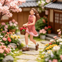 Rose-Colored Dress Miniature Girl Hand Painted Home Decor Detailed Craftsmanship