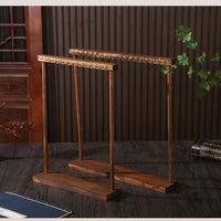 Walnut Wood Necklace Display Stand with 12 Hooks, Double-Sided Brush Holder and Jewelry Organizer