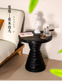 Round Wooden Stool with Shelf