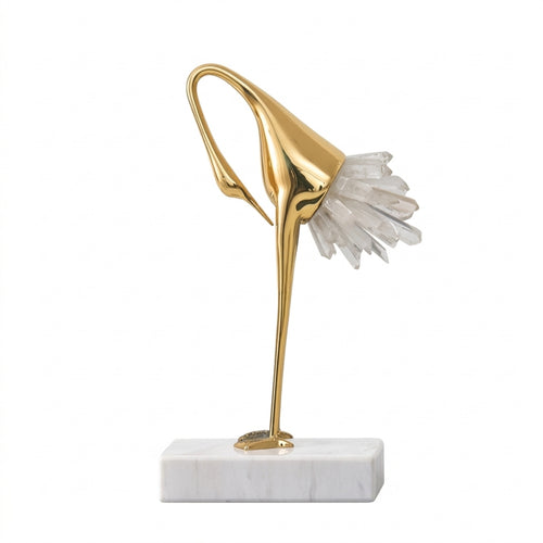 Crane Statue with Marble Base Elegant Ornament Slender Decor for Homeowners, Art Collectors, Shelf