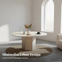 Sintered Stone Top Round Pedestal Table Modern Minimalist Design Pedestal Coffee Table French-Inspired Household Furniture Small Apartment suitable for for residents, Interior Designers, Families with Children, Living Room, Lounge Area, Office