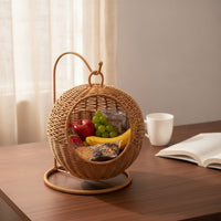 Hanging Basket with Stand Handwoven Countertop Fruit Holder Boho for Kitchen