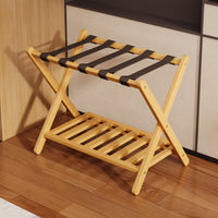Foldable Two-Tier Bamboo Luggage Rack for Hotel, Home, Guesthouse, Bedroom
