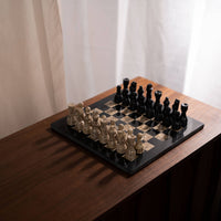 Chess Ornament with Chessboard Base Classic Stone Chess Ornament Premium Tabletop Sculpture for Living Room