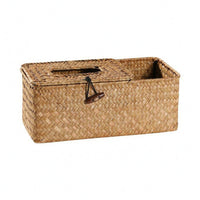 Tissue Box Holder with Side Organizer Natural Straw Woven Tissue Box Rustic