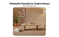 Wabi-Sabi Design Rectangular Travertine Coffee Table Natural Stunique Top Home Furniture sturdy Wood Legs Minimalist aesthetic for Interior Designers, Homeowners, Living Room, Lounge Area, Office Reception