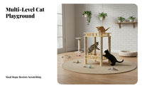Space-Saving Solid Wood Cat Tree Sturdy Design Multi-Level Cat Tree Scratch-Resistant Sisal Rope Pet Furniture Easy Assembly for Indoor Cats, Kittens, Apartment Dwellers, Small Areas, Indoors, Living Room, Bedroom