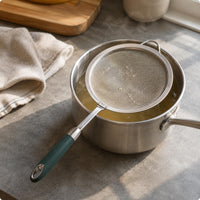 Fine-Mesh Strainer Spoon Long Handle Round Mesh Skimmer Spoon Polished Finish Cooking Utensil