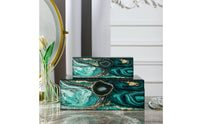 2 Pieces Jewelry Box with Hinged Lid Glossy Marbled Jewelry Box Decorative Storage for Gift