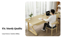 Solid Wood Construction Two-Person Person Desk with Drawers Spacious Tabletop Two-Person Desk with Storage Modern Design Study Table Easy to Assemble for Students, Telecommuting Workers, Professionals, Bedroom, Gaming Room