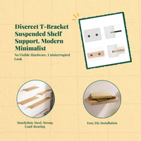 T-Shaped discreet Shelf Bracket, discreet suspended Wall Mount, sturdy Metal Support for Home Decor, Kitchen, Closet