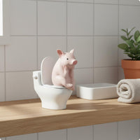 Miniature Pig Toilet Figurine Cartoon Design Pig on Toilet Glossy