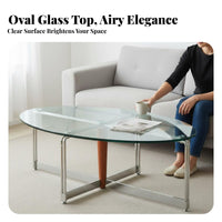 Two-Levellevel Oval Table Tempered Glass Top Living Room Furniture Minimalist Design Rounded Edges for Homeowners, Adults
