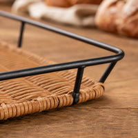 Rectangular Bread Basket Tray Sturdy Rectangular Artificial Rattan Tray Easy to Clean Home Organizer