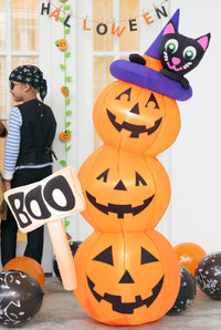 1.6m Halloween Inflatable Smiling Pumpkin with LED and Black Cat (US Plug)