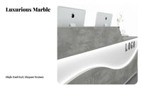 Luminous Curved Reception Desk High-Gloss Finish LED Cashier Counter Wide Countertop LED Reception Desk for Shopkeepers, Cafe, Company Entrance, Lobby