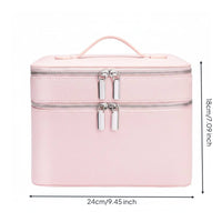 Stain-Proof Stain-Resistant Lining Portable Cosmetic Train Case PU Leather Double Layer Makeup Travel Case Cosmetic Organizer Box with Dividers for Women