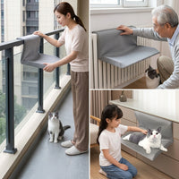 Cat Hammock Window Perch with Metal Frame, Rectangular Soft Hanging Bed for Indoor Cats, Washable Material and Strong Suction Cups, Grey/Beige