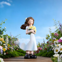 Fairy Garden Girl Ornament Hand-Painted Details Resin Girl Figurine for Desktop