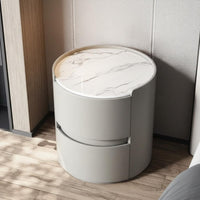 Minimalist Design Bedside Storage Cabinet Sintered Stsingle Top Cylindrical Two-Drawer Nightstand Round Shape Night Table Modern visual appeal for Interior Designers, homeowners, Apartment Dwellers, Living Room, Hallway