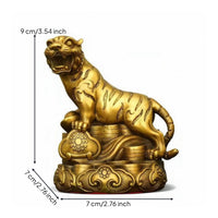 Tiger Figurine with Base Ornate Tiger Statue with Base Metal-Finish Decor for Collectors, Shelf, Desk
