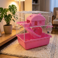 Large Hamster Cage with 10cm Deep Base, Double Layer Habitat Suitable for Hamsters, Indoor Starter Kit Includes All Accessories and Food 400g