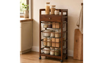 Wood Drawer Basket Cart Open Frame with Drawer Brown Finish Wooden