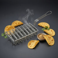 Stainless Steel Taco Shell Fryer Basket Long Handle Taco Fryer with 8 Slots Heavy Duty V-Shaped Frying Basket Commercial Grade for Chefs, Home Cooks, Deep Fryers