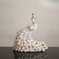 Resin Peacock Figurine with Base Gold-Tone Peacock Figurine Sculpted Sculpture Tabletop for Homeowners, Art Collectors, Living Room, Entryway, Tv Stand, Housewarming