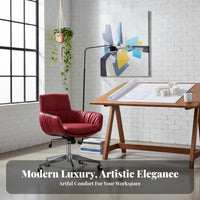 Upholstered Rotating Chair with Gold Base Genuine Leather Home Seating Ergonomic Shape Easy Assembly for Professionals
