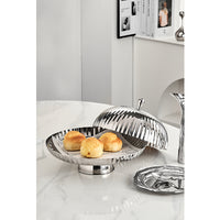 Nordic Style Stainless Steel 304 Serving Tray with Lid, Striped Pattern, for Desserts and Fruits