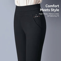 Straight Leg Trousers Ladies with Thick Fleece Lined Warmth for Women, High Waist Walking with Pockets, Casual Pants for Everyday Wear