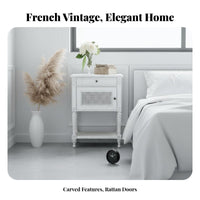 Rattan Drawer Nightstand French design Rattan Drawer End Table Vintage Design Distressed Finish for Adults, Teens, Hotel, Office