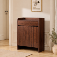 Shoe Box, Shoe Cabinet, Wooden Getabox, With Legs, Black Walnut, Entryway Storage, No Assembly Required, Minimalist