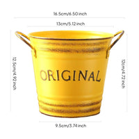 Round Metal Pail Planter Side Handles Vintage Metal Container Rustic Design