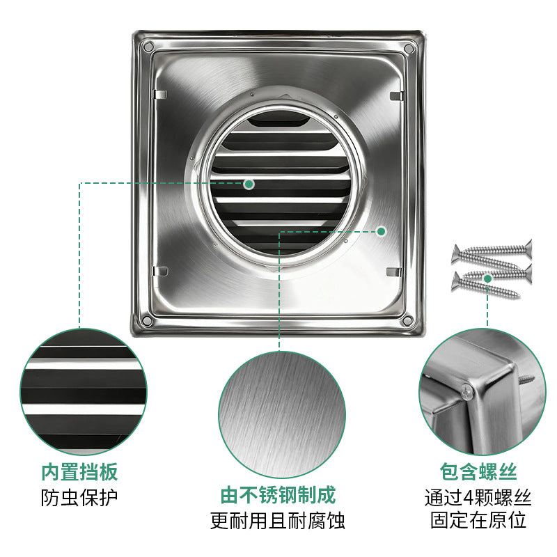 304 Stainless Steel Dryer Vent Cover with Grid for 4, 5, or 6 Inch Ducts