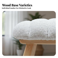 Puffy-Shaped Ottoman Solid Wood Legs Vanity Stool Space-Saving for Dressing Room