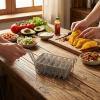 Stainless Steel Taco Shell Fryer Basket Long Handle Taco Fryer with 8 Slots Heavy Duty V-Shaped Frying Basket Commercial Grade for Chefs, Home Cooks, Deep Fryers