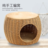 猫爬架配件猫窝手工编织猫筐四季通用大型猫咪头盔猫筐送凉席棉垫