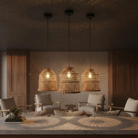 Woven Rattan Lampshade Handmade Woven Hanging Light Rustic for Restaurant, Hotel
