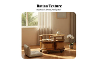 2-Tier Rolling Trolley Woven Design Crescent-Shaped Rolling Cabinet for Bedroom