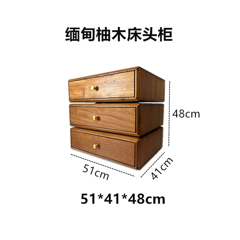 缅甸柚木实木床头柜侘寂风收纳柜现代可旋转斗柜简约抽屉电视柜
