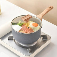 Frying Pan and Small Saucepan Set for Induction Hob, Cast Iron Induction Pot with Saucepan Lid for Home Cooking, Wooden Handle, Electric Hobs