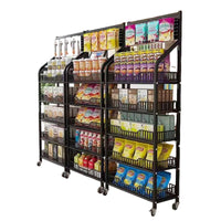 5-Tier Metal Rolling Storage Rack for Snacks, Floor Standing, Modern Style